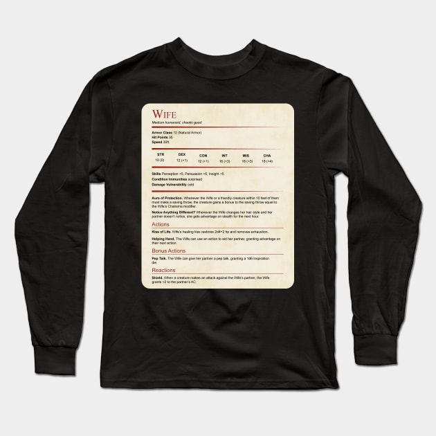 D&D Wife Statblock Long Sleeve T-Shirt by Sunburst